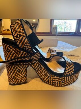 Woven Black and Tan Platform Sandals - Women